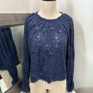 Free People Blue Ruffled Olivia lace Blouse